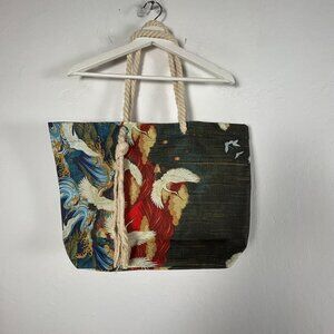 Citron Santa Monica Collection Japanese Crane Print Tote Bag With Rope Handle